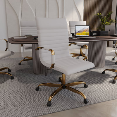 Sorrells High-Back Ergonomic Leather Executive Office Chair with Padded Arms & Chrome Base – Modern Swivel Desk Chair for Home or Conference Room by Orren Ellis