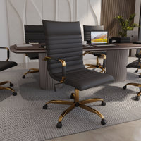 Sorrells High-Back Ergonomic Leather Executive Office Chair with Padded Arms & Chrome Base – Modern Swivel Desk Chair for Home or Conference Room