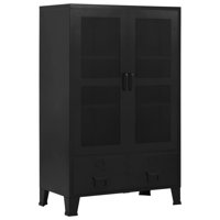 Office Cabinet with Mesh Doors Industrial Black 29.5" x 15.7" x 47.2" Steel