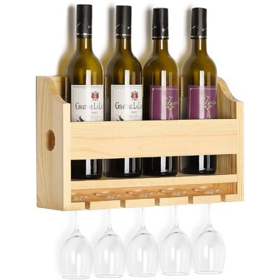 Miconia 4 Bottle Solid Wood Wall Mounted Wine Bottle & Glass Rack by Gracie Oaks