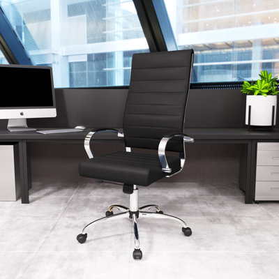 Mulkey High-Back Leather Executive Office Chair – Adjustable Swivel Desk Chair for Computer, Conference, or Home Office Use by Orren Ellis