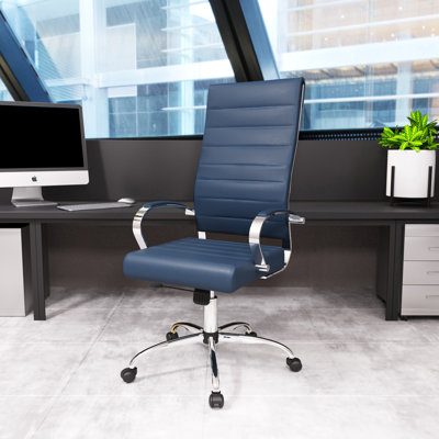Mulkey High-Back Leather Executive Office Chair – Adjustable Swivel Desk Chair for Computer, Conference, or Home Office Use