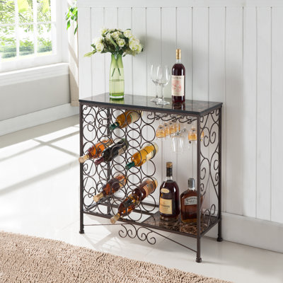 Dorsie Freestanding Wine Rack Table, Liquor Bar Cabinet with Wine Storage - Holds 24 Bottles and Glasses Holder by Red Barrel Studio