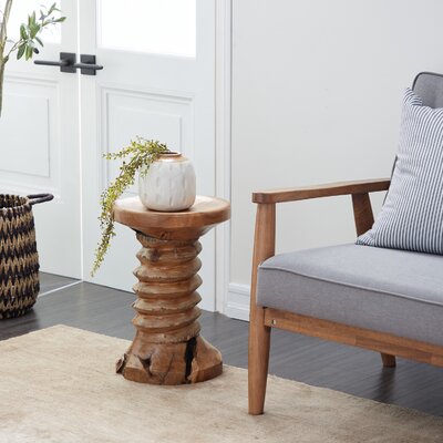 Dusek Teak Wood Handmade Live Edge Side End Brown Accent Table with Coiled Base by Loon Peak