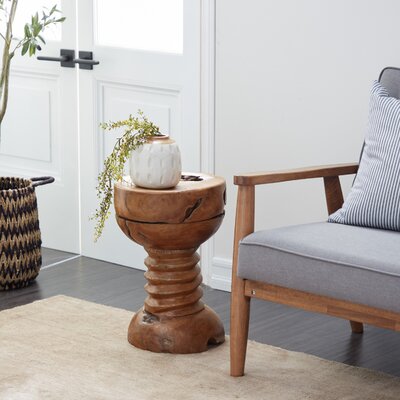 Durso Teak Wood Handmade Live Edge Brown Side End Accent Table with Coiled Base by Loon Peak