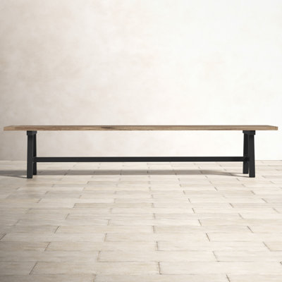 Morones Rectangular Outdoor Bench in Solid Reclaimed Teak with Picnic Style Black Aluminum Legs by Birch Lane