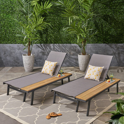 Christine 77.16 Long Reclining Eucalyptus Chaise Lounge Set with Table
