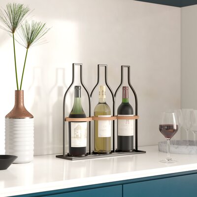 Evins 3 Bottle Tabletop Wine Bottle Rack in Black/Light Brown by Mercury Row
