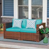 Gerdt 59.2" Wide Outdoor Wicker Loveseat with Cushions by Latitude Run