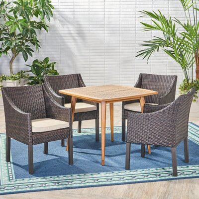 Caseareo 5 Piece Teak Dining Set with Cushions by Winston Porter