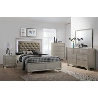 Champagne LED Upholstered Panel Bedroom Set Special 5 Bed Dresser Mirror Nightstand Chest by Red Barrel Studio