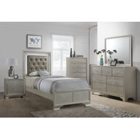 Champagne LED Upholstered Panel Bedroom Set Special 5 Bed Dresser Mirror Nightstand Chest by Red Barrel Studio