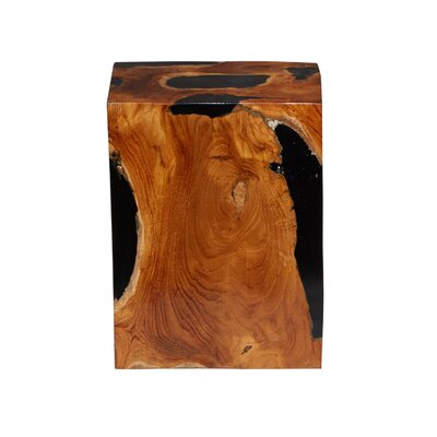 Knupp Black Teak Wood Accent Table with Resin Inlay by Loon Peak