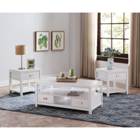 Groce 3 Piece White Finish Wood Storage Occasional Table Set, Coffee Table & 2 End Tables by Winston Porter