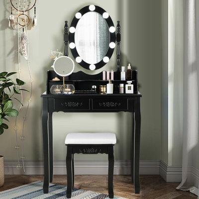 Solid Wood Vanity Set with Stool and Mirror by Alcott Hill