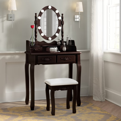 Solid Wood Vanity Set with Stool and Mirror by Alcott Hill