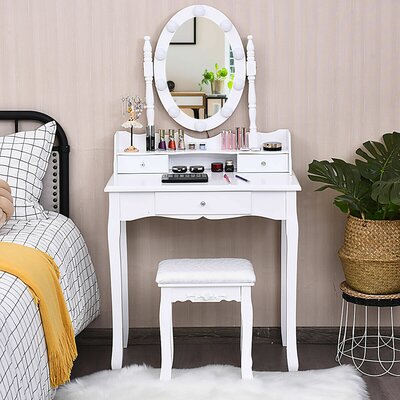 Webrook Solid Wood Vanity Set with Stool and Mirror by Winston Porter