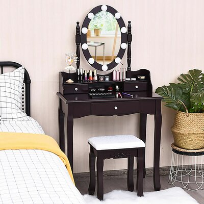 Webrook Solid Wood Vanity Set with Stool and Mirror by Winston Porter