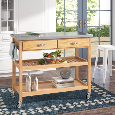 Drumtullagh Kitchen Cart with Stainless Steel Top by Alcott Hill