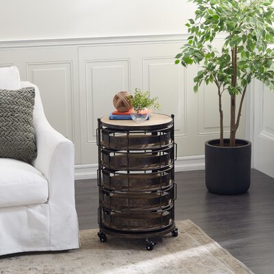 Metal Rolling Circular 6 Shelf Kitchen Brown Storage Cart with Adjustable Shelves by 17 Stories