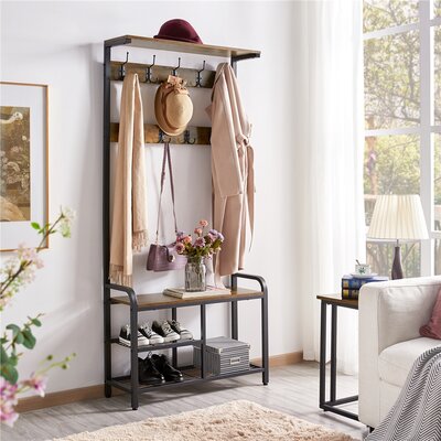 Keiveon 33.5" Wide Metal Hall Tree with Shoe Storage & Bench & Movable Hooks by 17 Stories