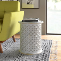 Forsberg Solid Wood Tray Top Drum End Table by Bungalow Rose