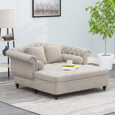 Lamm Tufted Upholstered Chaise Lounge with Rolled Arms and Nailhead Trim by Darby Home Co