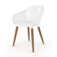Carroll Wood Patio Dining Chairs (Set Of 3), White Cushion by Corrigan Studio