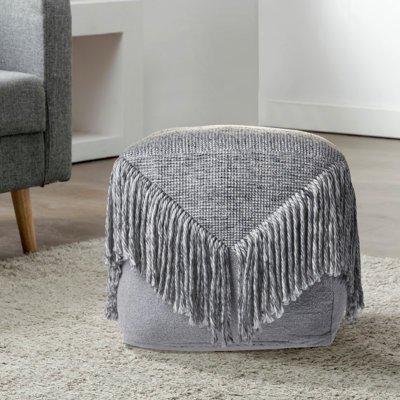 Lebo Modern Distressed Handmade Wool/Cotton Square Upholstered Ottoman Pouf by Langley Street