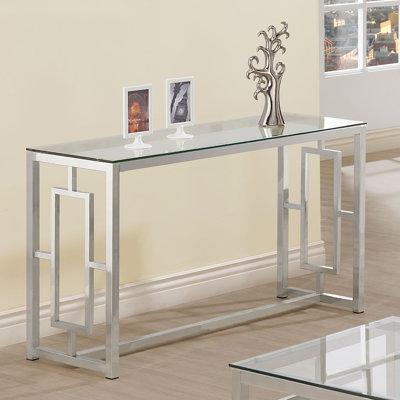Beaufain Glass Top Metal Entryway Console Table Nickel by Etta Avenue