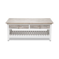 Ahriella White Grey Solid Wood Coastal Coffee Table by Rosalind Wheeler