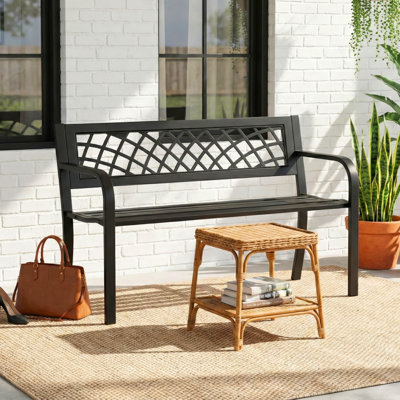 Ruda Outdoor Bench With Steel Frame,Black by Winston Porter