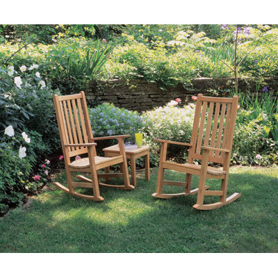Classic Teak 3-Piece End Table and Rocking Chair Chat Set
