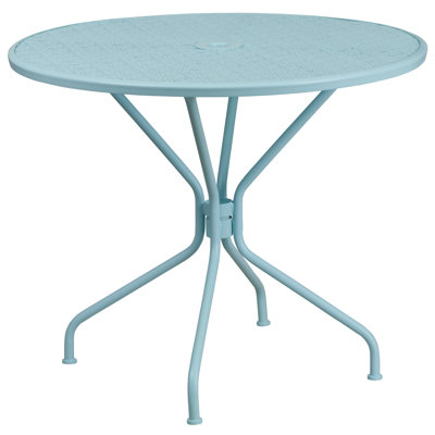 Chanea 35.25" Round Indoor-Outdoor Steel Patio Table-Umbrella Hole-Restaurant Seating by Wade Logan