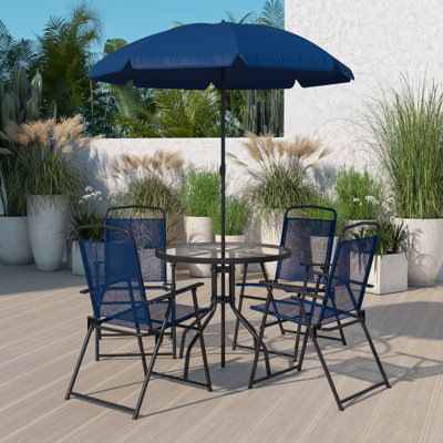 Amlie 6-Piece Rippled Glass Outdoor Patio Table Set with Folding Chairs by Flash Furniture by Wade Logan