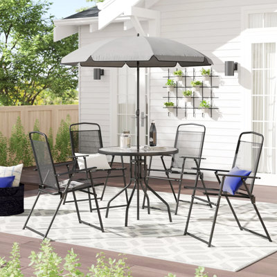Amlie 6-Piece Rippled Glass Outdoor Patio Table Set with Folding Chairs by Flash Furniture by Wade Logan