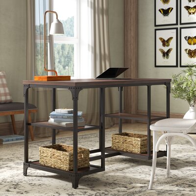 Rhem Industrial Solid Wood Desk With Shelves by Trent Austin Design