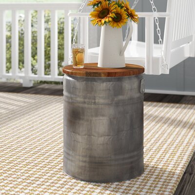 Aaleya Metal Side End Gray Accent Table with Brown Wood Top by Gracie Oaks