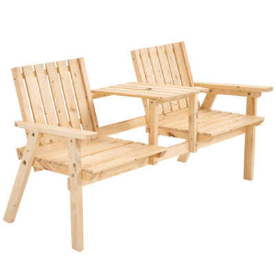 Wilhelmina Outsunny Patio Bench, Garden Bench with Middle Table and Umbrella Hole, Wooden Outdoor Bench by Andover Mills