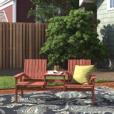 Wilhelmina Outsunny Patio Bench, Garden Bench with Middle Table and Umbrella Hole, Wooden Outdoor Bench by Andover Mills