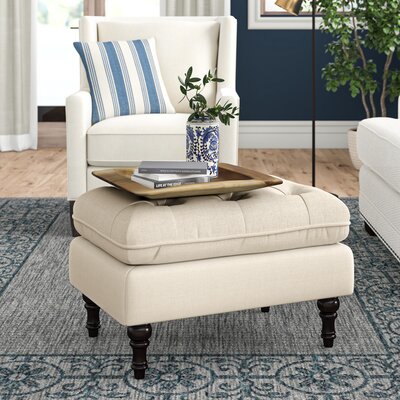 Gourav Upholstered Ottoman with Pillow Top & Birch Legs