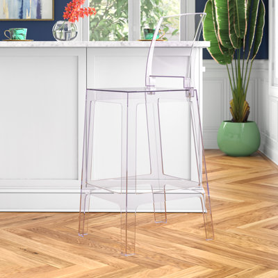 Imca Counter Stool with Square Back in Transparent Crystal - Wedding Chairs by Ivy Bronx