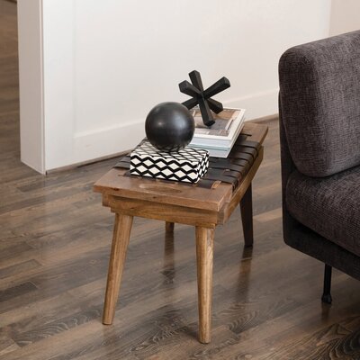 Mason Mango Wood Stool with Woven Leather Top by Rowena Interiors