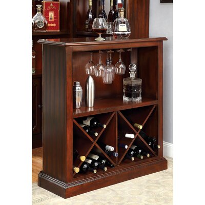 Agnethe 18 Bottle Solid Wood Floor Wine Bottle & Glass Rack in Dark Cherry by Wildon Home