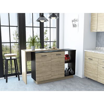Jewlia Kitchen Island with Two Exposed Shelves and One Drawer with Three divisions by Latitude Run