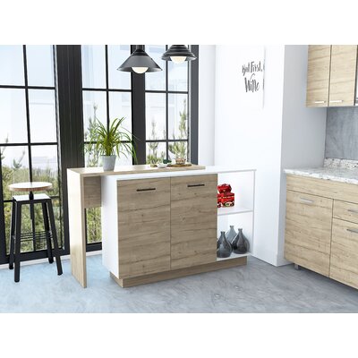 Jewlia Kitchen Island with Two Exposed Shelves and One Drawer with Three divisions by Latitude Run