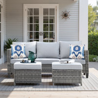 Harbin 76.77" Wide Outdoor Wicker Patio Sofa with Cushions by Red Barrel Studio