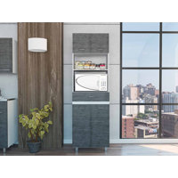 Auburn Microwave Pantry with 2 Cabinets, 2 Open Shelves, and Drawer