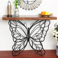 Shiela Solid Wood Console Table with Artistic Butterfly Iron Base – 40.75