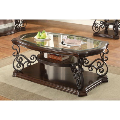 Elysian 1-Shelf Glass Top Rectangular Coffee Table Deep Merlot by Lark Manor